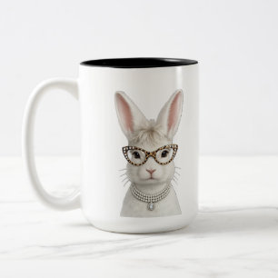 Funny Fashion Bunny with Leopard Glasses Two-Tone Coffee Mug
