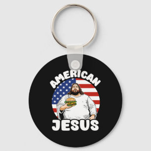 Funny Fat American Jesus Hamburger Sarcastic 4th O Keychain