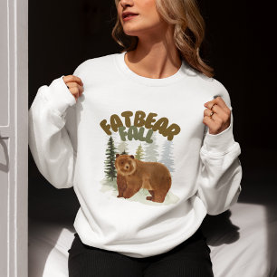 Funny Fat Bear Fall Pine Trees Woodland Watercolor Sweatshirt