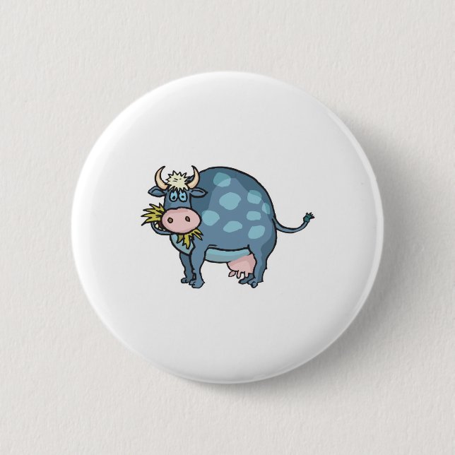 funny fat blue cow 2 inch round button (Front)