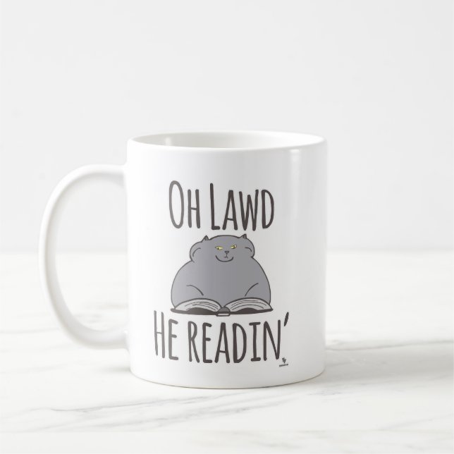  Funny Fat Cat He Reading Kitty Fun Motto Coffee Mug (Left)