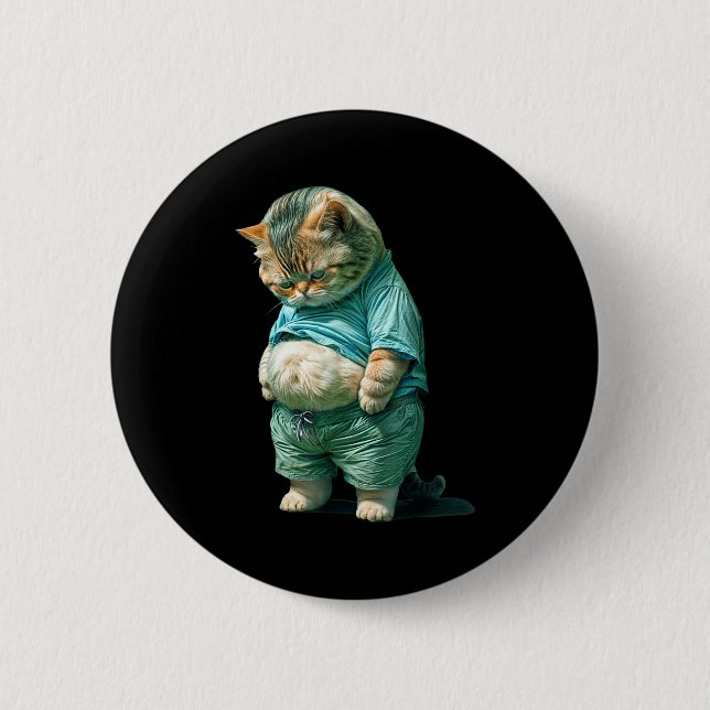 Funny Fat Cat Ia Art Design Print  2 Inch Round Button (Front)