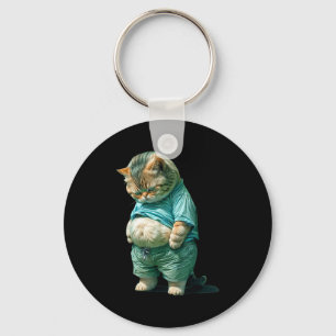 Funny Fat Cat Ia Art Design Print  Keychain