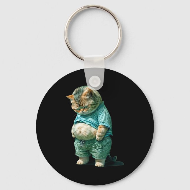 Funny Fat Cat Ia Art Design Print  Keychain (Front)