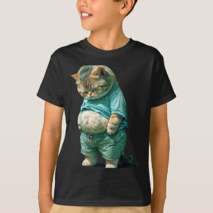 Funny Fat Cat Ia Art Design Print  T-Shirt