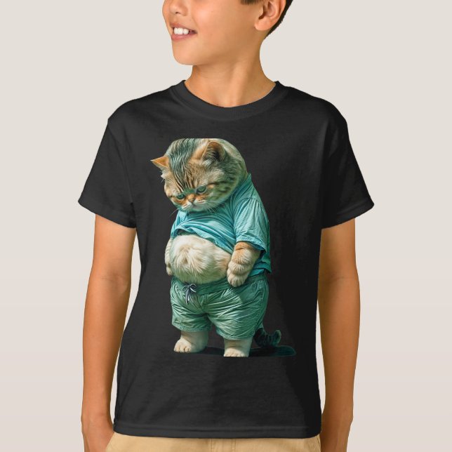 Funny Fat Cat Ia Art Design Print  T-Shirt (Front)