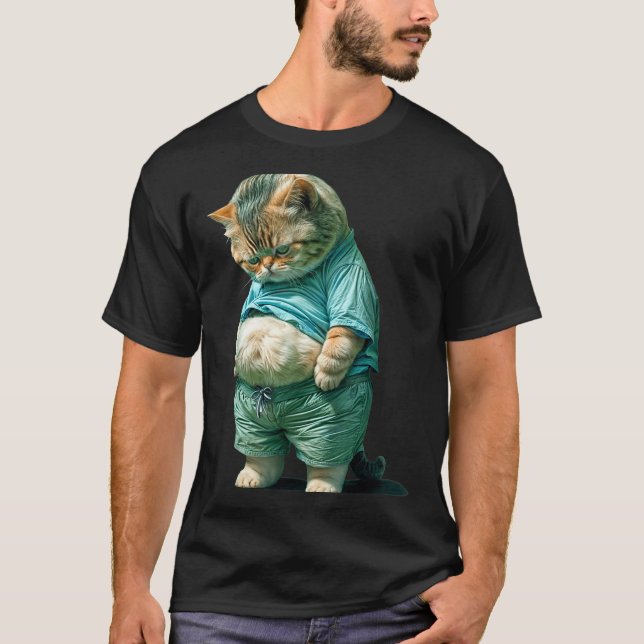 Funny Fat Cat Ia Art Design Print  T-Shirt (Front)