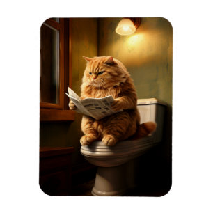 Funny Fat Cat Reading Newspaper on Toilet Magnet