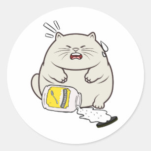 Funny Fat Cat spilled mayonnaise Classic Round Sticker