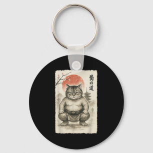 Funny Fat Cat Sumo Wrestler Sumi-e Japanese Art An Keychain