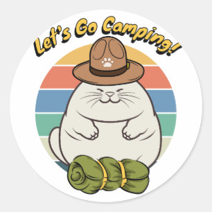 Funny fat cat wants to go camping classic round sticker
