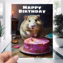 Funny Fat Hamster and Candle Cake - Happy Birthday