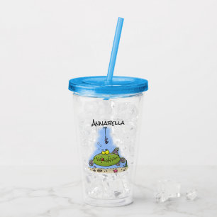 Funny fat hungry green fish fishing cartoon acrylic tumbler