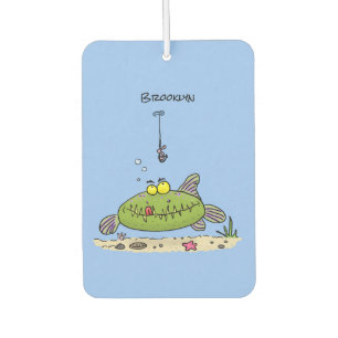 Funny fat hungry green fish fishing cartoon air freshener