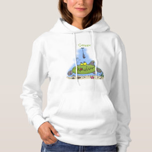 Funny fat hungry green fish fishing cartoon hoodie