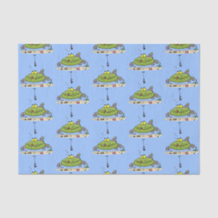 Funny fat hungry green fish fishing cartoon tissue paper