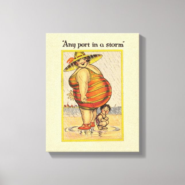 Funny Fat Lady on Beach Canvas Print (Front)