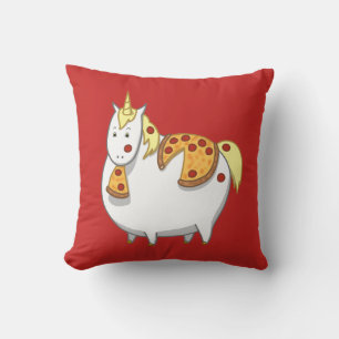 Funny Fat Unicorn Eating Pepperoni Pizza Throw Pillow