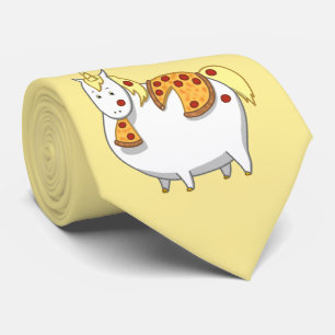 Funny Fat Unicorn Eating Pepperoni Pizza Tie