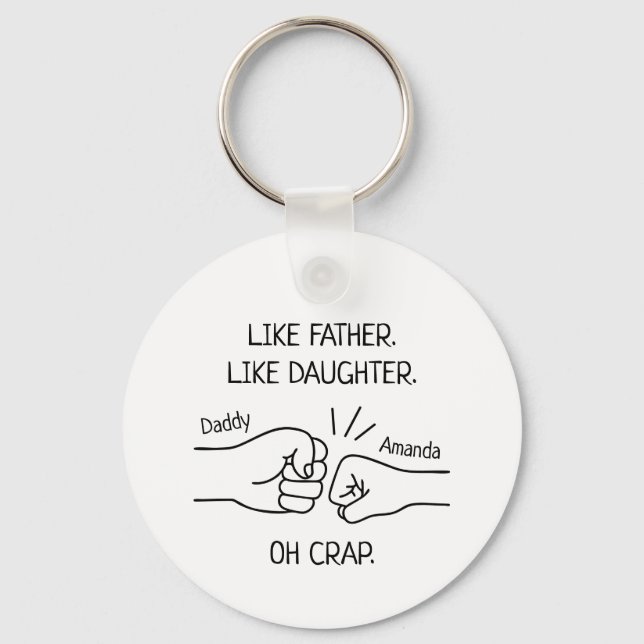 Funny Father Daughter Fist Bump Drawing Keychain (Front)