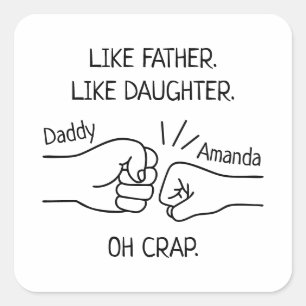 Funny Father Daughter Fist Bump Drawing Square Sticker