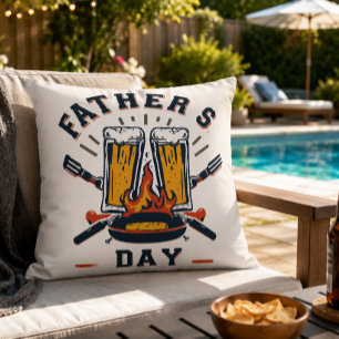 Funny Father’s Day Beer & BBQ Throw Pillow