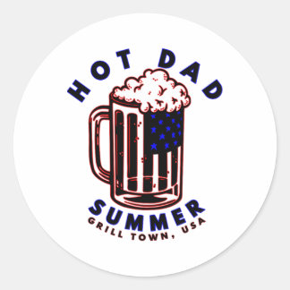 Funny Father's Day Hot Dad Summer Bbq Dad Bod Gift Classic Round Sticker