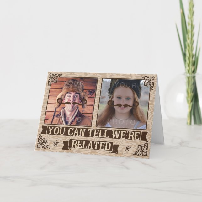 Funny Fathers Day Moustache Custom Family Photos Card (Front)
