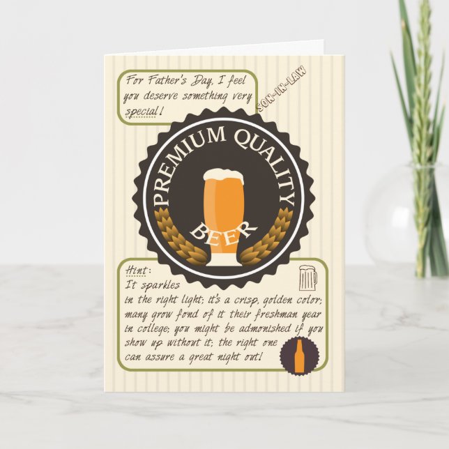 Funny Father's Day Retro Beer Label for Son In Law Card (Front)