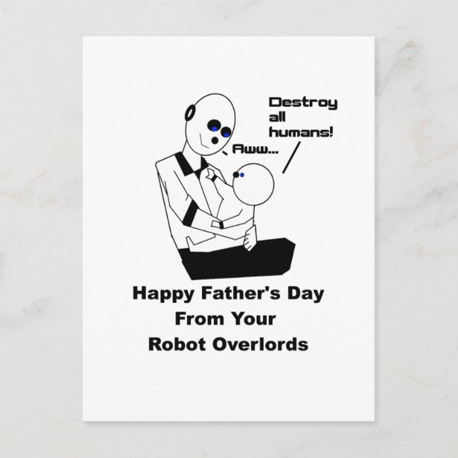 Funny Father's Day Robot Science Joke Cartoon Postcard (Front)