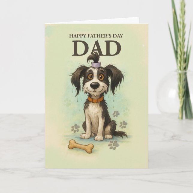 Funny Father's Day to Dad with Quirky Cute Dog Card (Front)