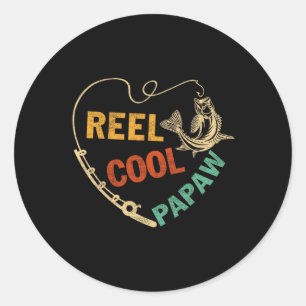Funny Fathers Day Vintage Fishing Reel Cool Papaw  Classic Round Sticker