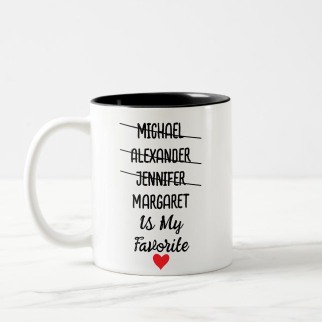 Funny Favourite Child With Personalized 4 Names Two-Tone Coffee Mug (Left)