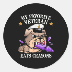 Funny favourite veteran eats crayons jarhead famil classic round sticker