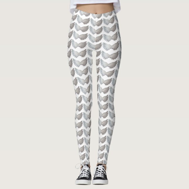 Funny Feathers Angel Wings Feather White Leggings (Front)