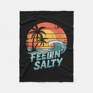 Funny Feelin Salty Beach Summer Vacation Vintage 7 Fleece Blanket