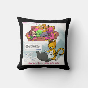 Funny Feline Social Media Cotton Throw Pillow