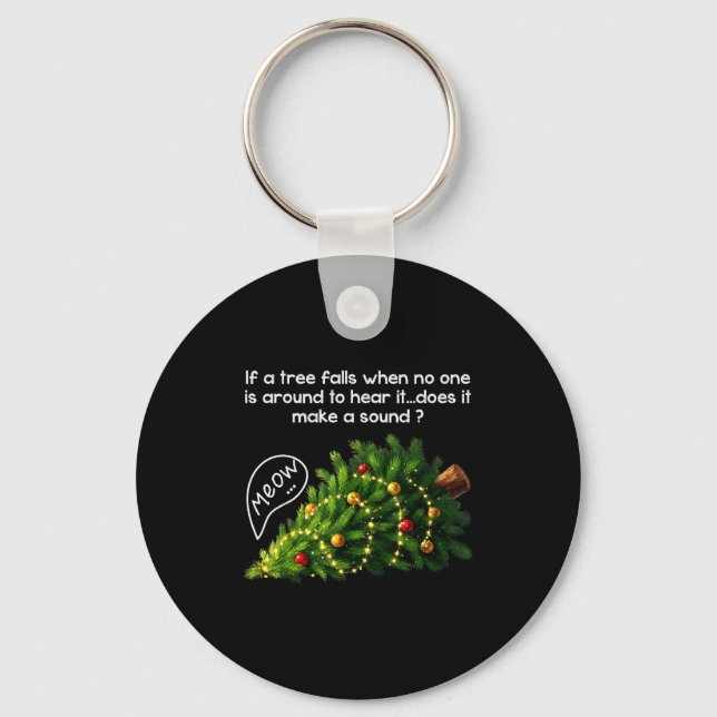 Funny Felines Pushing Christmas Tree Ugly Xmas Paj Keychain (Front)