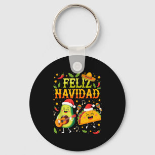 Funny Feliz Navidad Avocado Tacos Mexican Christma Keychain