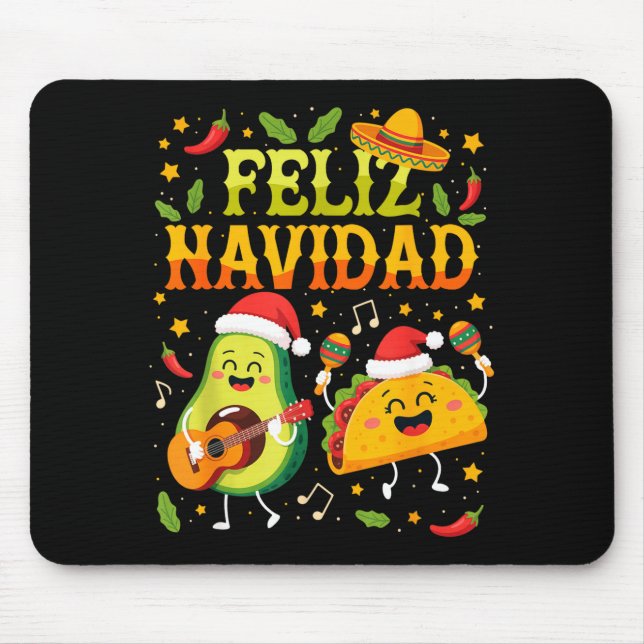 Funny Feliz Navidad Avocado Tacos Mexican Christma Mouse Pad (Front)
