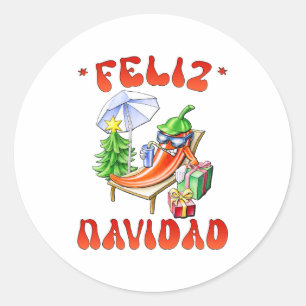 Funny Feliz Navidad Cute Christmas Chili Classic Round Sticker