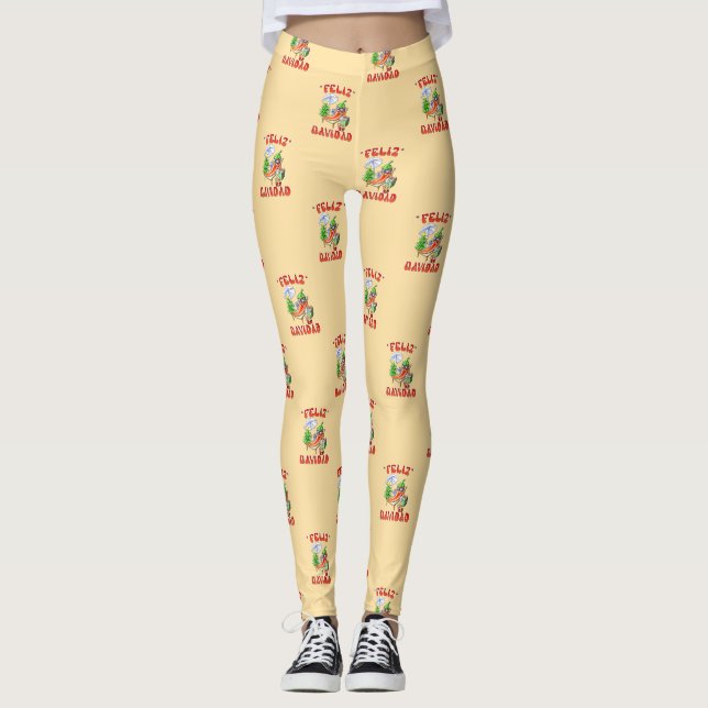 Funny Feliz Navidad Cute Christmas Chili Leggings (Front)