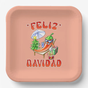 Funny Feliz Navidad Cute Christmas Chili Paper Plate
