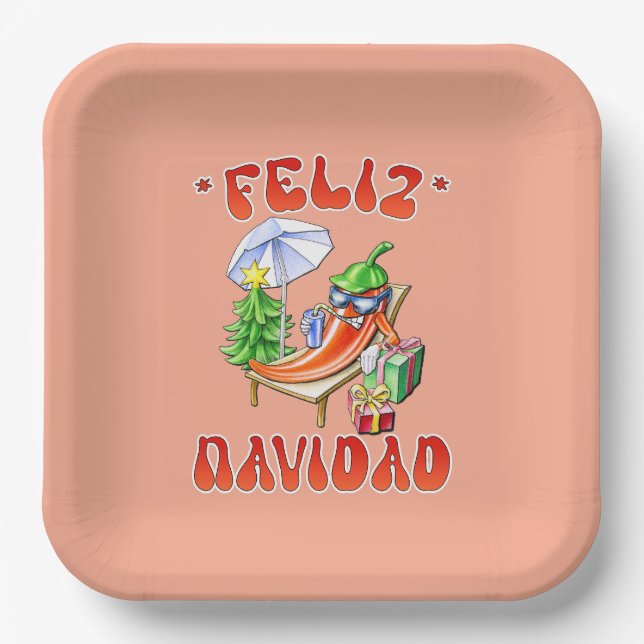Funny Feliz Navidad Cute Christmas Chili Paper Plate (Front)