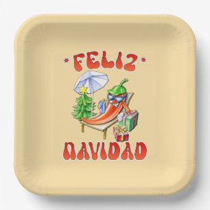 Funny Feliz Navidad Cute Christmas Chili Paper Plate