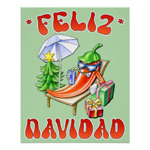 Funny Feliz Navidad Cute Christmas Chili Poster