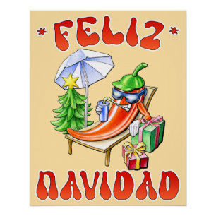 Funny Feliz Navidad Cute Christmas Chili Poster