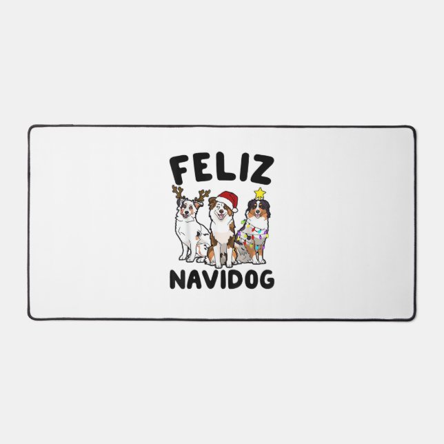 Funny Feliz Navidog Australian Shepherd dog lover  Desk Mat (Front)