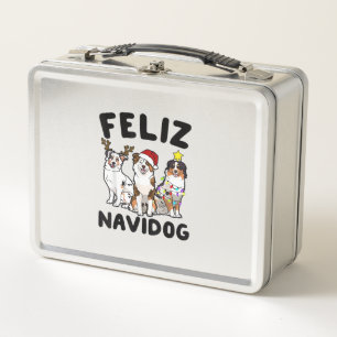 Funny Feliz Navidog Australian Shepherd dog lover Metal Lunch Box
