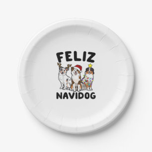 Funny Feliz Navidog Australian Shepherd dog lover Paper Plate